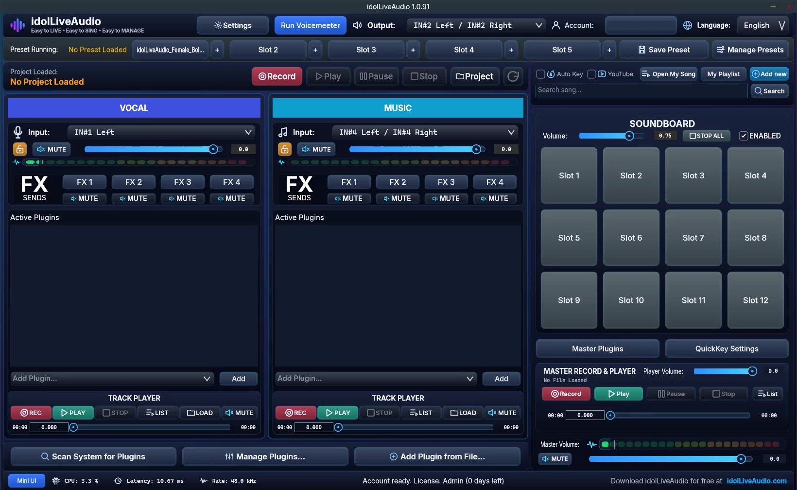 idolLiveAudio application in Full Mode