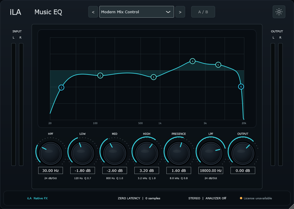Actual iLA Music EQ plugin interface