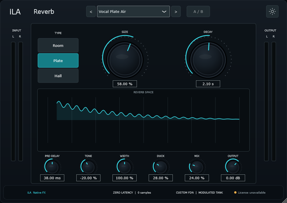 Actual iLA Reverb plugin interface